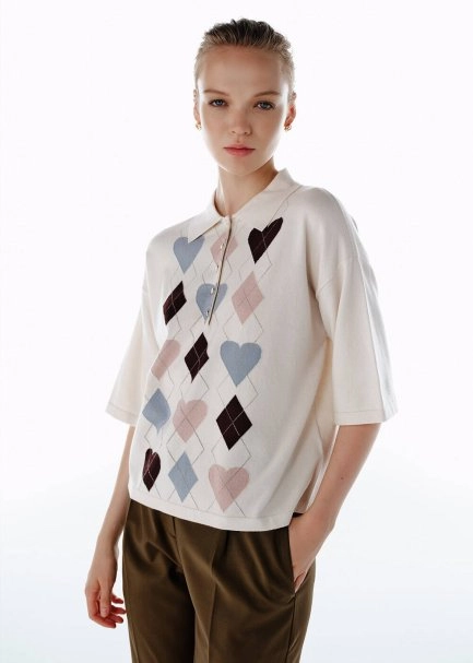 CLOUD HEARTED ARGYLE PATTERNED KNIT TOP - 3