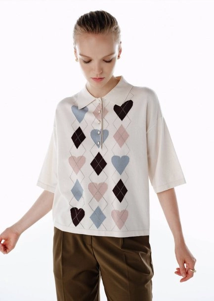 CLOUD HEARTED ARGYLE PATTERNED KNIT TOP - 4