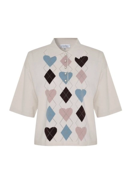 CLOUD HEARTED ARGYLE PATTERNED KNIT TOP - 6