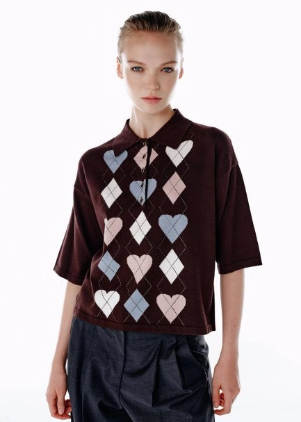 COFFEE HEARTED ARGYLE PATTERNED KNIT TOP - 4