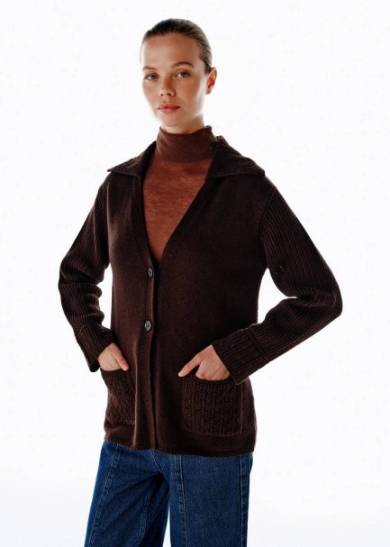 COFFEE ORGANIC COTTON CASHMERE BLEND KNIT CARDIGAN - 3