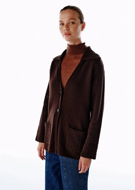 COFFEE ORGANIC COTTON CASHMERE BLEND KNIT CARDIGAN - 4