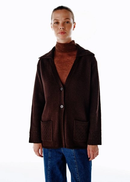 COFFEE ORGANIC COTTON CASHMERE BLEND KNIT CARDIGAN - 1