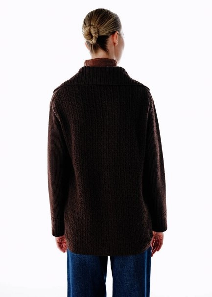 COFFEE ORGANIC COTTON CASHMERE BLEND KNIT CARDIGAN - 5