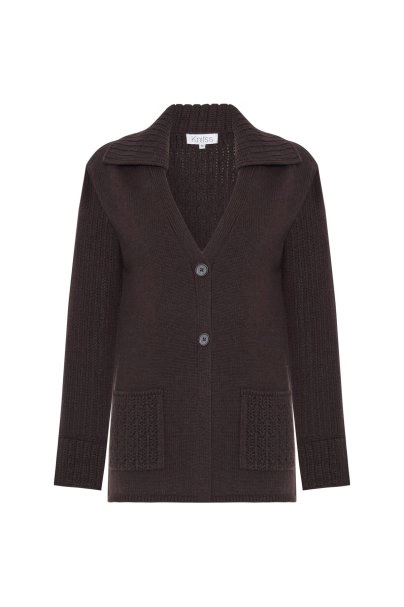 COFFEE ORGANIC COTTON CASHMERE BLEND KNIT CARDIGAN - 6