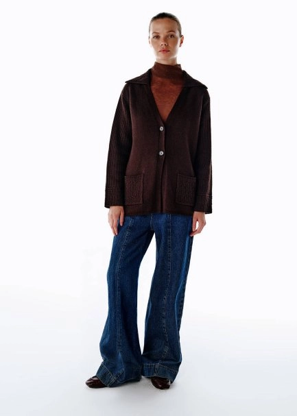 COFFEE ORGANIC COTTON CASHMERE BLEND KNIT CARDIGAN - 2