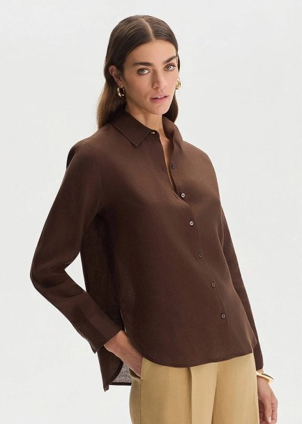COFFEE REGULAR FIT LINEN SHIRT - 3