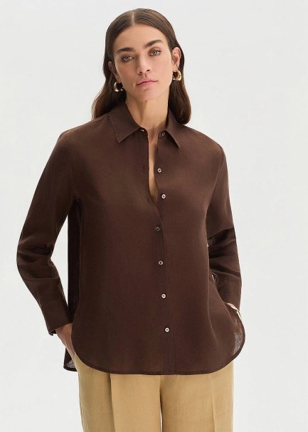 COFFEE REGULAR FIT LINEN SHIRT - 1