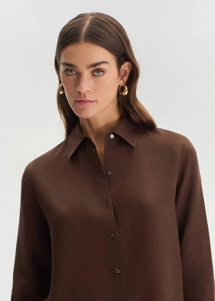 COFFEE REGULAR FIT LINEN SHIRT - 4