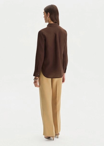 COFFEE REGULAR FIT LINEN SHIRT - 5