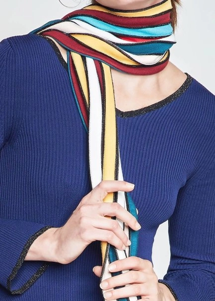 Çok Renkli Çizgili Lurex Örgü Atkı - 1