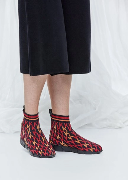 Çok Renkli Desenli Kırmızı Triko Sneakers - 1