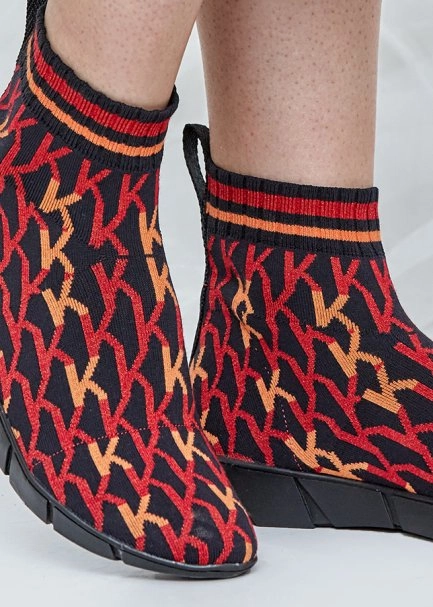 Çok Renkli Desenli Kırmızı Triko Sneakers - 5