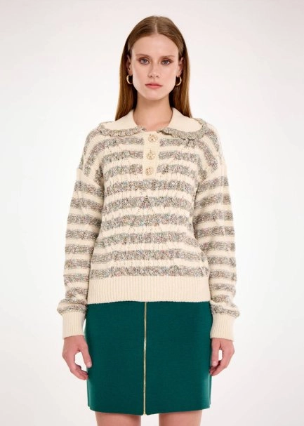 COLLAR DETAILED TEXTURE CABLE SWEATER - 1