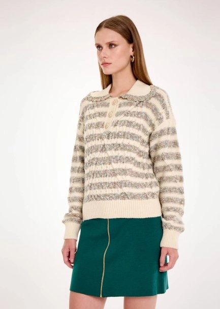 COLLAR DETAILED TEXTURE CABLE SWEATER - 3
