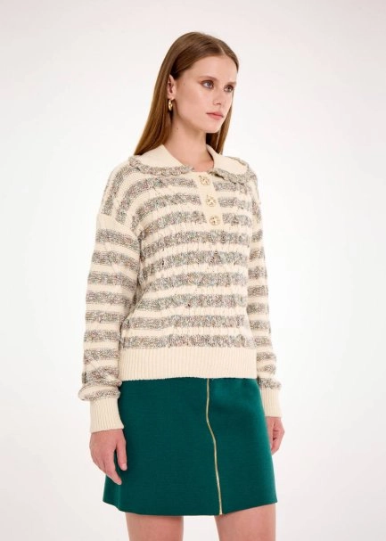 COLLAR DETAILED TEXTURE CABLE SWEATER - 4