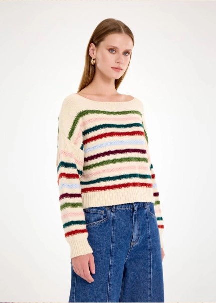 COLOR BLOCK BOAT NECK SWEATER - 4