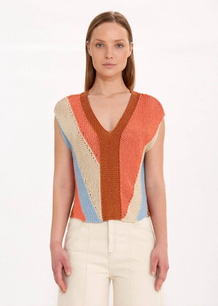 COLOR BLOCK KNIT TOP - 1