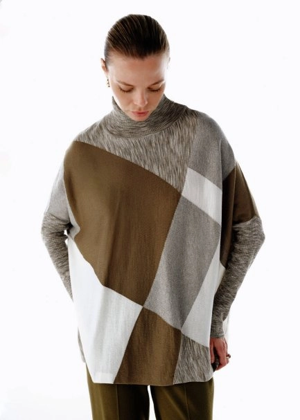 COLOR BLOCK MERINO WOOL BLEND KNIT TUNIC - 1