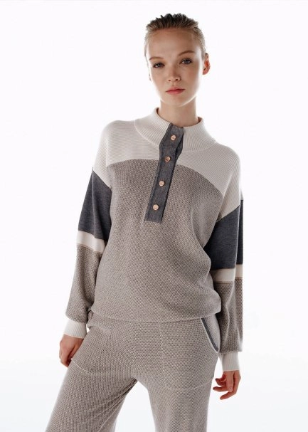 COLOR BLOCK MERINO WOOL BLEND SWEATER - 1