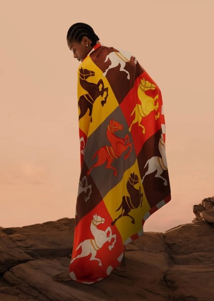 COLOR BLOCK PHERAHS LOGOED PURE SILK SCARF - 1