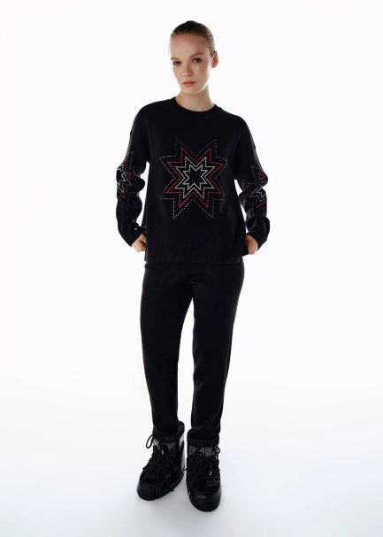 COLORFUL STAR PATTERNED MERINO WOOL SWEATER BLACK - 2