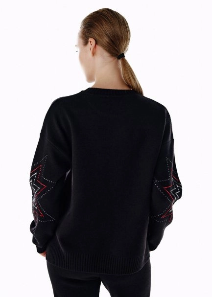 COLORFUL STAR PATTERNED MERINO WOOL SWEATER BLACK - 5