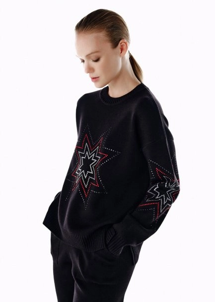 COLORFUL STAR PATTERNED MERINO WOOL SWEATER BLACK - 4