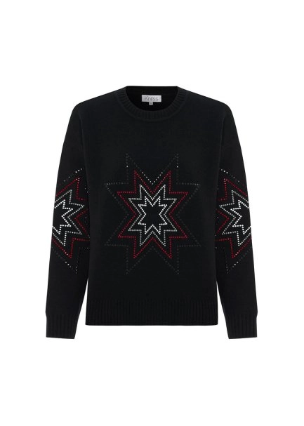 COLORFUL STAR PATTERNED MERINO WOOL SWEATER BLACK - 6