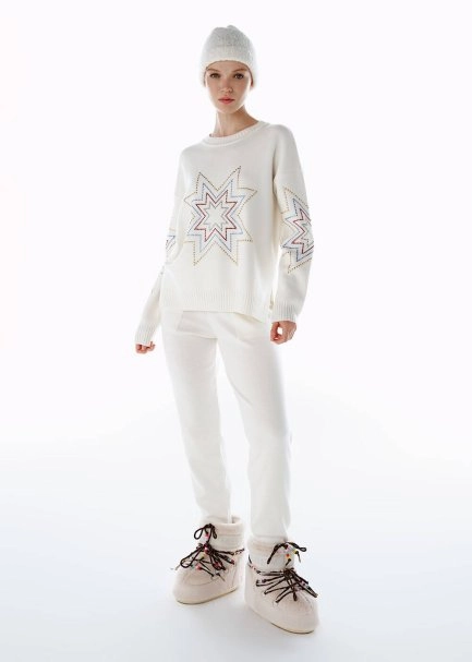 COLORFUL STAR PATTERNED MERINO WOOL SWEATER ECRU - 2