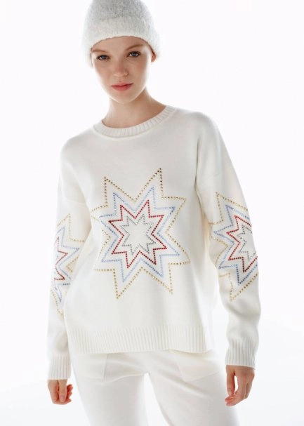 COLORFUL STAR PATTERNED MERINO WOOL SWEATER ECRU - 4