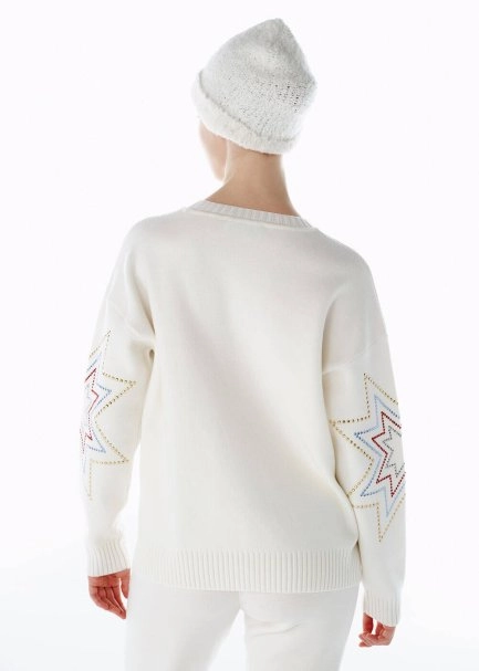 COLORFUL STAR PATTERNED MERINO WOOL SWEATER ECRU - 5