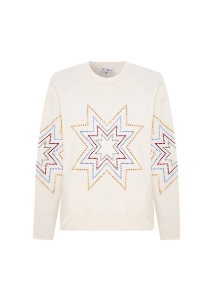 COLORFUL STAR PATTERNED MERINO WOOL SWEATER ECRU - 6