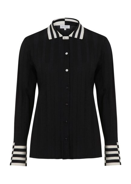 Contrast Detailed Merino Wool Black Knit Shirt - 6