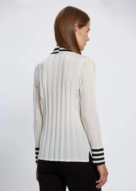 Contrast Detailed Merino Wool Ecru Knit Shirt - 4