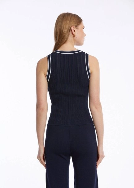 CONTRAST DETAILED NAVY KNIT TOP - 4