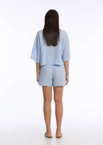 CONTRAST DETAILED SKY KNIT SHORTS - 5