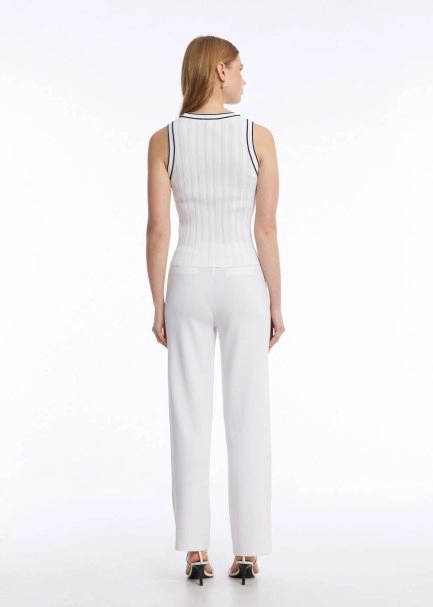 CONTRAST DETAILED WHITE KNIT TOP - 5