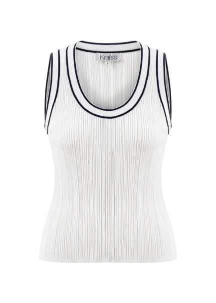 CONTRAST DETAILED WHITE KNIT TOP - 6