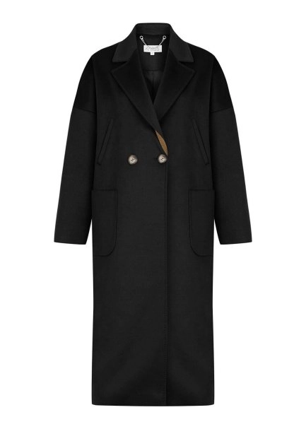 CONTRAST LAPEL DETAILED BLACK WOOL COAT - 6