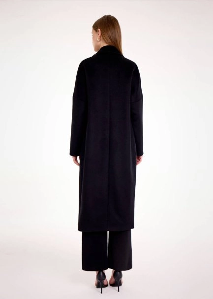CONTRAST LAPEL DETAILED BLACK WOOL COAT - 5