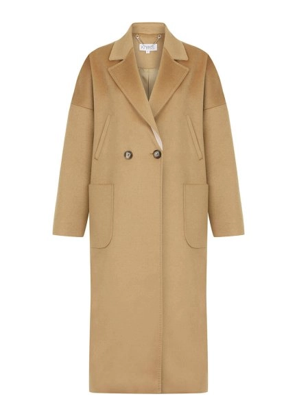 CONTRAST LAPEL DETAILED CAMEL WOOL COAT - 6