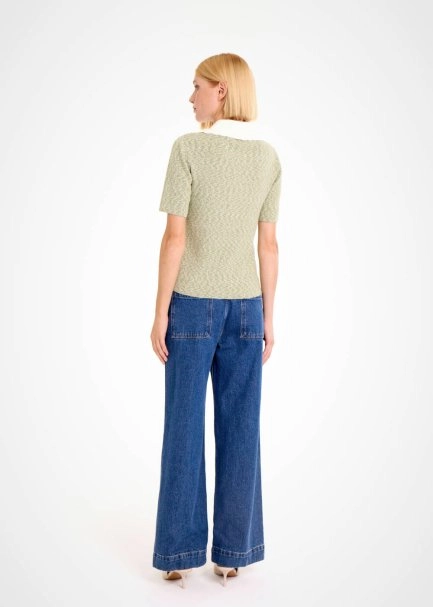 CONTRAST NECK THYME MOULINE KNIT TOP - 5
