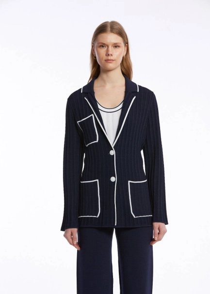 CONTRAST STRIPED NAVY KNIT JACKET - 1