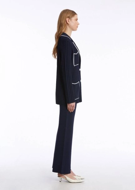 CONTRAST STRIPED NAVY KNIT JACKET - 6