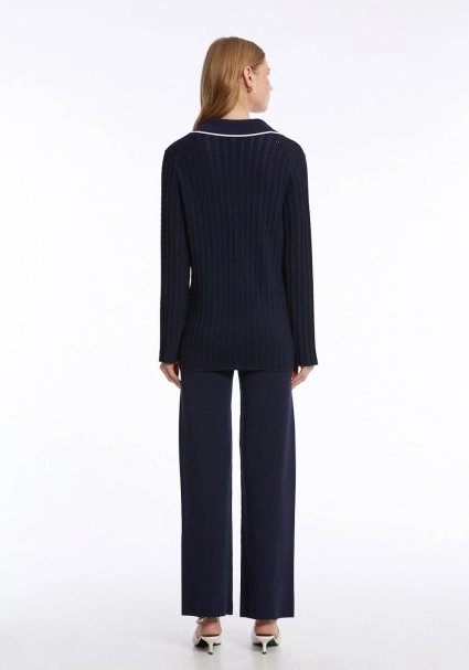 CONTRAST STRIPED NAVY KNIT JACKET - 7