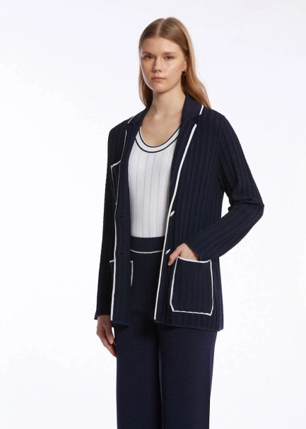 CONTRAST STRIPED NAVY KNIT JACKET - 3