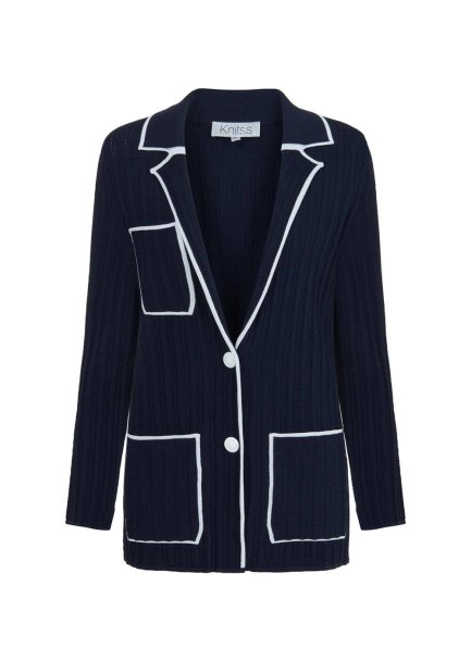 CONTRAST STRIPED NAVY KNIT JACKET - 8