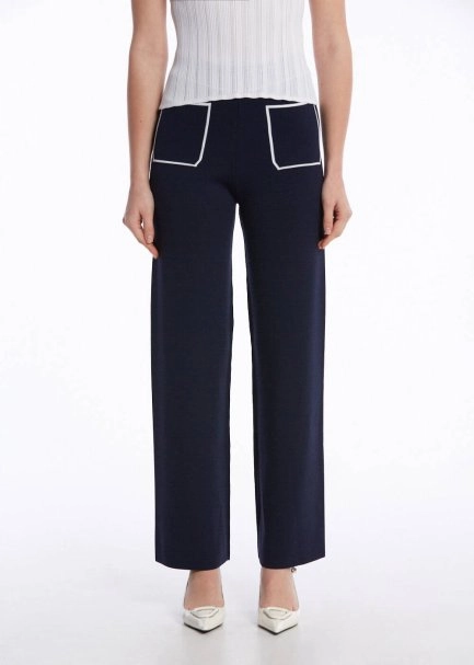 CONTRAST STRIPED NAVY KNIT PANTS - 1