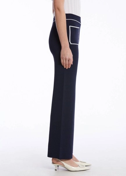 CONTRAST STRIPED NAVY KNIT PANTS - 3